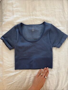 aerie Navy Ribbed Scoop-Neck Crop Top